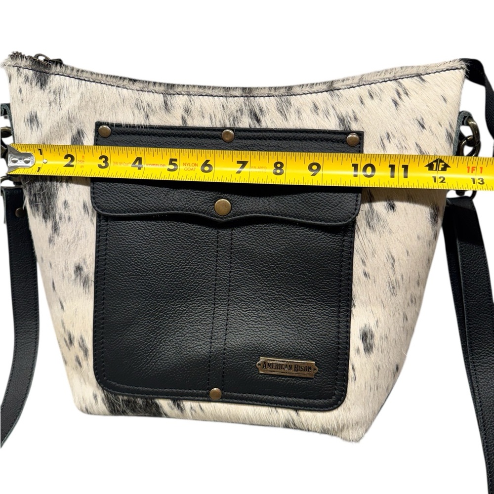 AMERICAN BISON Hair in black & cream and Leather Crossbody Shoulder Bag - Picture 12 of 14